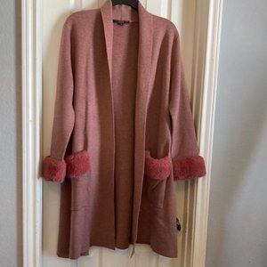 Max Sport Open Cardigan Faux Fur Sleeve Cuffs and Front (2) pockets Size: M